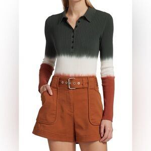 DEREK LAM 10 CROSBY Lisel Rib-Knit Long Sleeve Polo Shirt